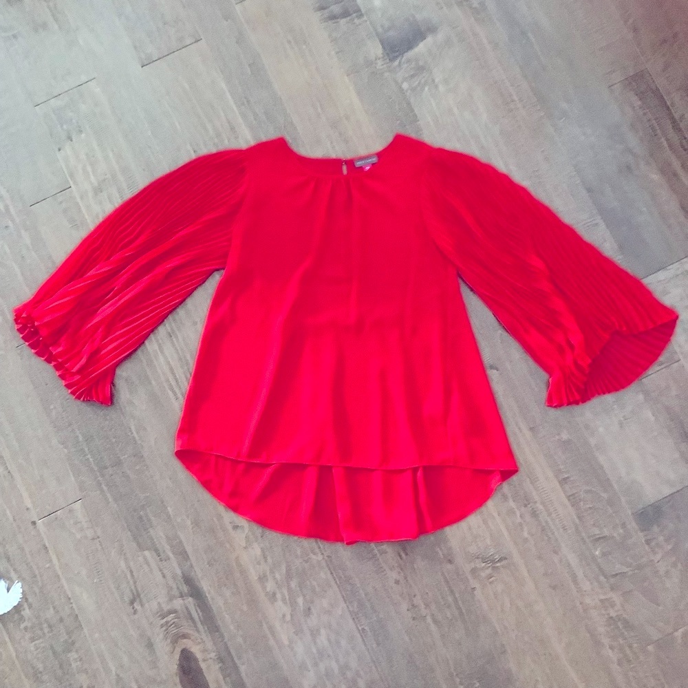 Vince Camuto Vibrant Red Pleated Sleeve Blouse, PXS